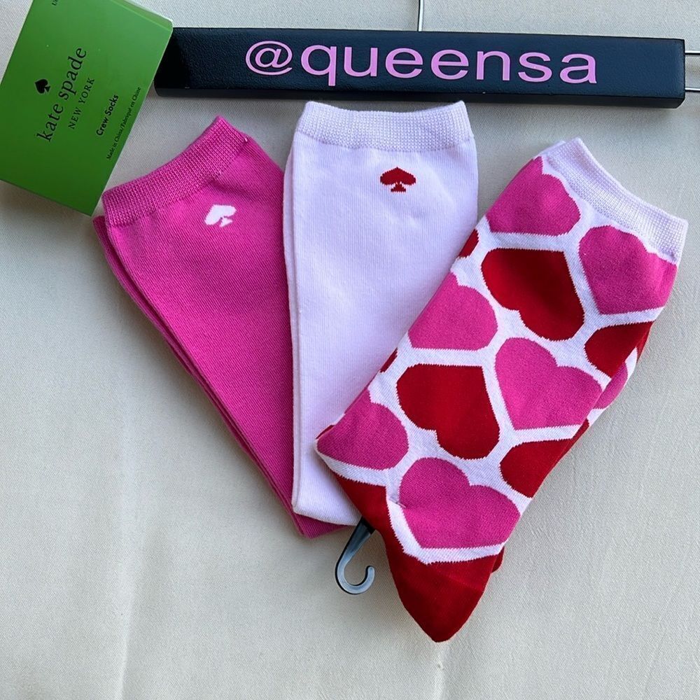 Kate Spade Pink Heart Print Crew Socks 3 Pack